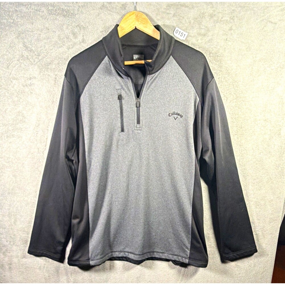 Callaway Men's XL Gray Black 1/4 Zip Long Sleeve Golf Pullover Pockets